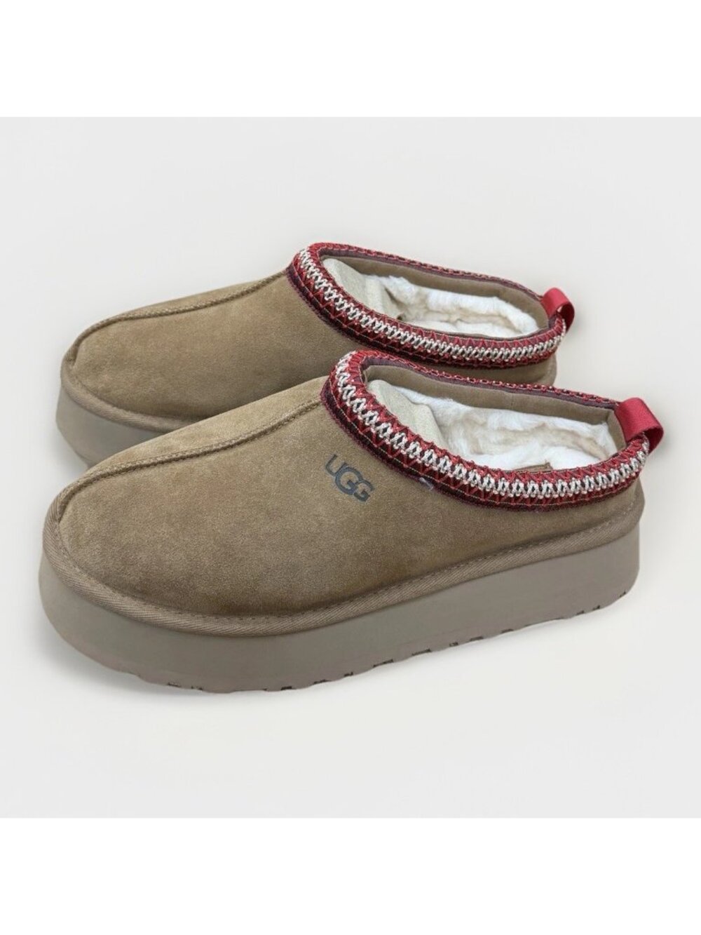 UGG Tazz Platform Slippers in Chestnut Tan size 10 Suede Upper Wool Lined